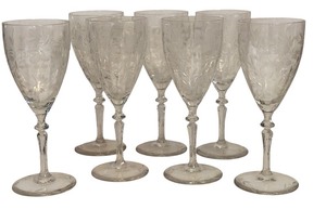 lot 35 image: Set of 8 Vintage Etched Crystal Wine Glasses