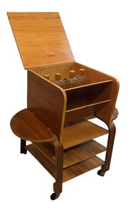 lot 13 image: Vintage Bar Cart with 4 Glass Liquor Bottles