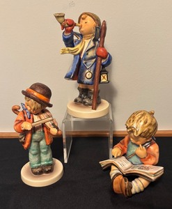 lot 42 image: Set of 3 Vintage Goebel Hummel Figurines - Hear Ye Hear Ye, Thoughtful, Little Fiddler
