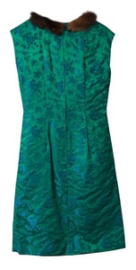 lot 55 image: Vintage Green Floral Dress with Fur Collar