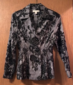 lot 83 image: Laura Ashley Black Lace Button-Up Jacket Size Medium