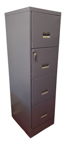 lot 111 image: Vintage W.P. Johnson 4-Drawer Metal File Cabinet with Key