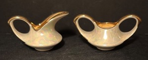 lot 133 image: Vintage Pearl China Sugar Dish and Creamer Set with Gold Trim