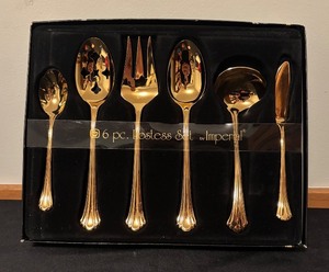 lot 135 image: Imperial 6 Piece Gold-Tone Hostess Serving Set