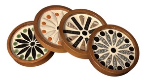 lot 147 image: Set of 4 Mid-Century Coasters with Wood Trim