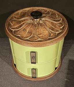 lot 201 image: Vintage Lazy Susan Canister Set with Coffee, Tea, Sugar, and Flour Labels