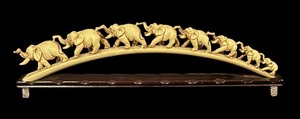 lot 156 image: Vintage Arnart 1983 Elephant Parade Decor Piece on Wood Stand