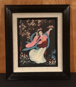 lot 159 image: Framed Asian Style Print of Woman with Blossoms