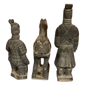 lot 178 image: Set of 3 Vintage Terra-Cotta Warrior and Horse Figurines