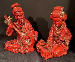 lot 182 image: Pair of Vintage Universal Red Asian Style Statues