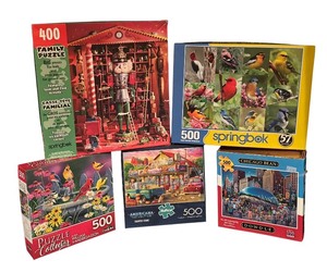 lot 193 image: Collection of 5 Assorted 400 and 500 Piece Jigsaw Puzzles by Buffalo, Dowdle, Springbok and More