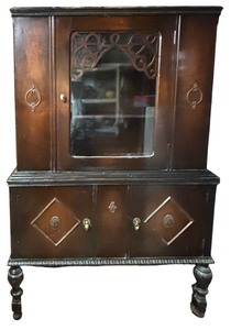 lot 27R image: Vintage Wooden Cabinet with Glass Door and Shelves  Vintage Wooden China Cabinet