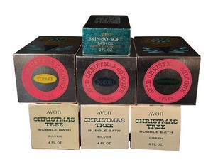 lot 55R image: Collection of Avon Christmas Cologne, Bubble Bath, and Skin-So-Soft Bath Oil