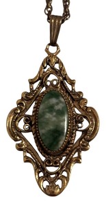 lot 151J image: Vintage 12K Gold Filled Pendant Necklace with Green Stone