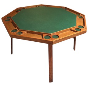 lot 264 image: Vintage Octagonal Game Table with Green Felt Surface and Cup Holders