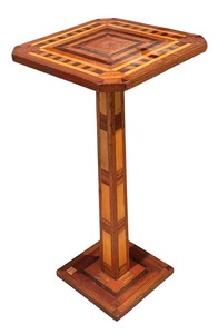 lot 278 image: Inlaid Wooden Accent Table with Geometric Design