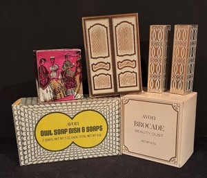 lot 279 image: Vintage Avon Brocade Bath Oil, Colognes, Soaps, Beauty Dust and More