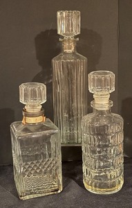 lot 284 image: Set of 3 Vintage Crystal and Glass Decanters Assorted Styles