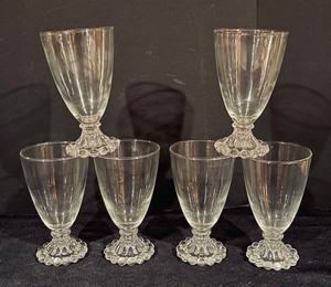 lot 298 image: Set of 6 Vintage Clear Glass Goblets with Decorative Bubble Base