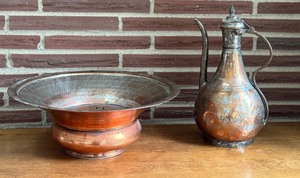 lot 25 image: SR - Vintage Turkish Copper Pitcher and Basin Set