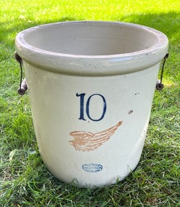 lot 68 image: Vintage Red Wing 10 Gallon Stoneware Crock with Handles and Wing Logo