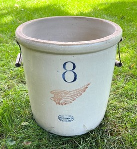 lot 69 image: Vintage Red Wing Union Stoneware 8 Gallon Crock with Handles and Wing Logo