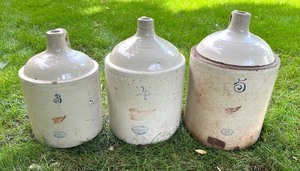 lot 72 image: Set of 3 Red Wing Stoneware Crock Jugs 3, 4, and 5 Gallon Vintage