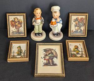lot 274 image: Pair of Hummel Figurines and Miniature Framed Prints