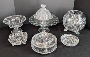 lot 246 image: Vintage CutPressed Crystal and Glass Servingware