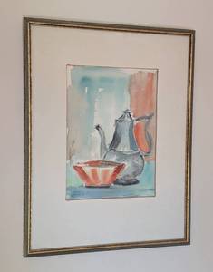 lot 221 image: Small Framed Still Life Watercolor Painting by Marcotte