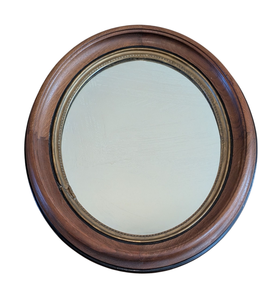 lot 220 image: Round Vintage Wood Wall Mirror