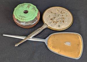 lot 216 image: Vintage Hand Mirrors and Hair Receiver