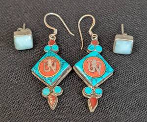 lot 217 image: Larimar and Turquoise Sterling Silver Earrings