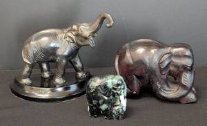 lot 179 image: Decorative Metal and Carved WoodStone Elephants