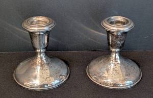 lot 174 image: Vintage Empire Weighed Sterling Silver Candleholders