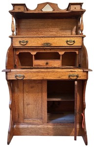 lot 11 image: BR2 - Antique Victorian Oak Secretary Desk with Shelves, Drawers, and Cabinet