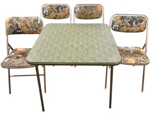 lot 126 image: LLR - Folding Costco Table with 4 Samsonite Folding Chairs