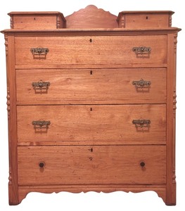 lot 127 image: BR1 - Antique Wooden Dresser with Ornate Brass Pulls