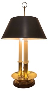 lot 134 image: LLR - Vintage Brass Three-Pillar Table Lamp with Black Shade
