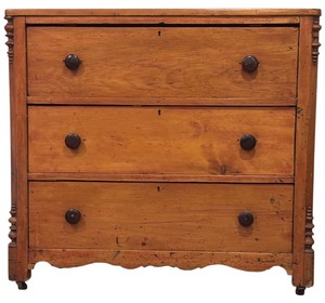 lot 136 image: LLR - Antique Three Drawer Wood Dresser with Original Knobs