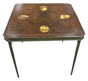 lot 142 image: BR1 - Vintage Simmons Folding Metal Card Table with Wood Grain Top