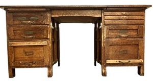 lot 191 image: LO - Vintage Solid Wood Double Pedestal Office Desk