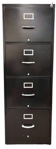 lot 204 image: LO - Black Metal 4-Drawer Locking File Cabinet with Key
