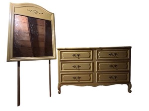 lot 294 image: A - Vintage Yellow and White Wood Dresser with Matching Mirror