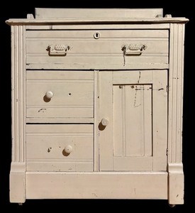 lot 299 image: A - Vintage Painted Wood Commode with Drawers and Cabinet