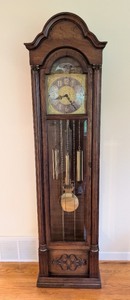lot 6 image: DR  - Colonial of Zeeland Grandfather Clock with Ornate Wood Case
