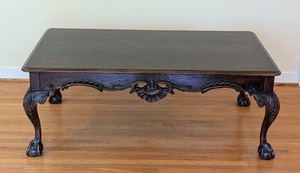 lot 9 image: LR - Vintage Carved Wooden Coffee Table with Claw Feet