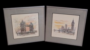 lot 47 image: MB - Set of 2 Framed Prints by Onnik Karanfilian London Landmarks