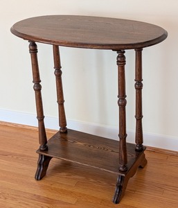 lot 87 image: LR - Vintage Wooden Oval Side Table with Turned Legs