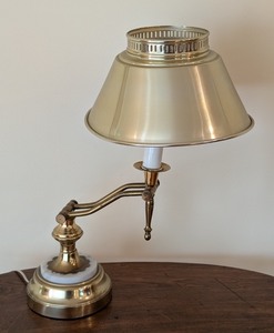 lot 88 image: LR - Adjustable Brass Desk Lamp with Shade, 18 Inch High